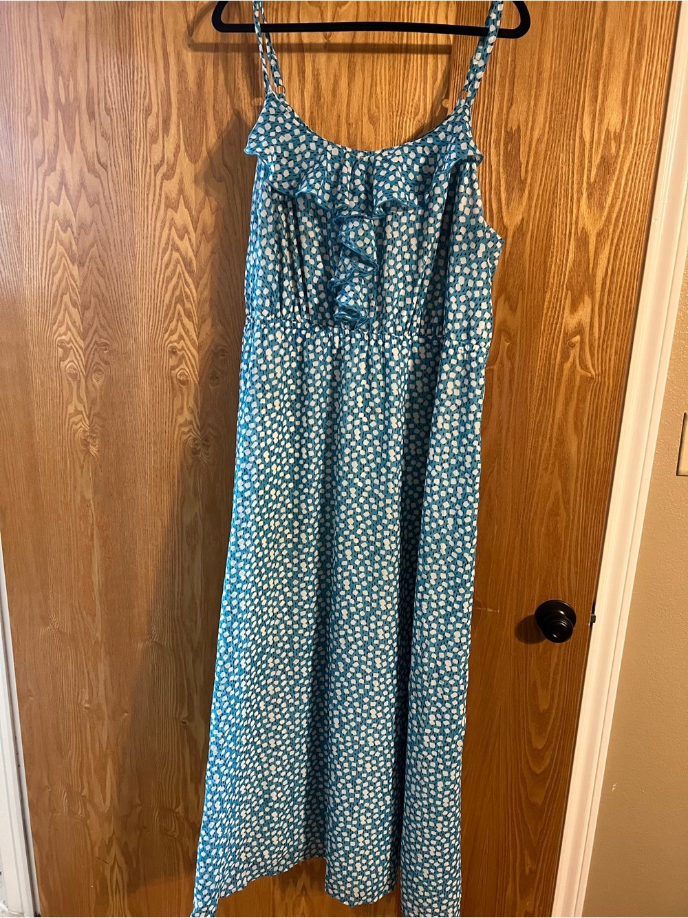 Lane Bryant Teal Blue Floral Maxi Skirt with Ruffle Front